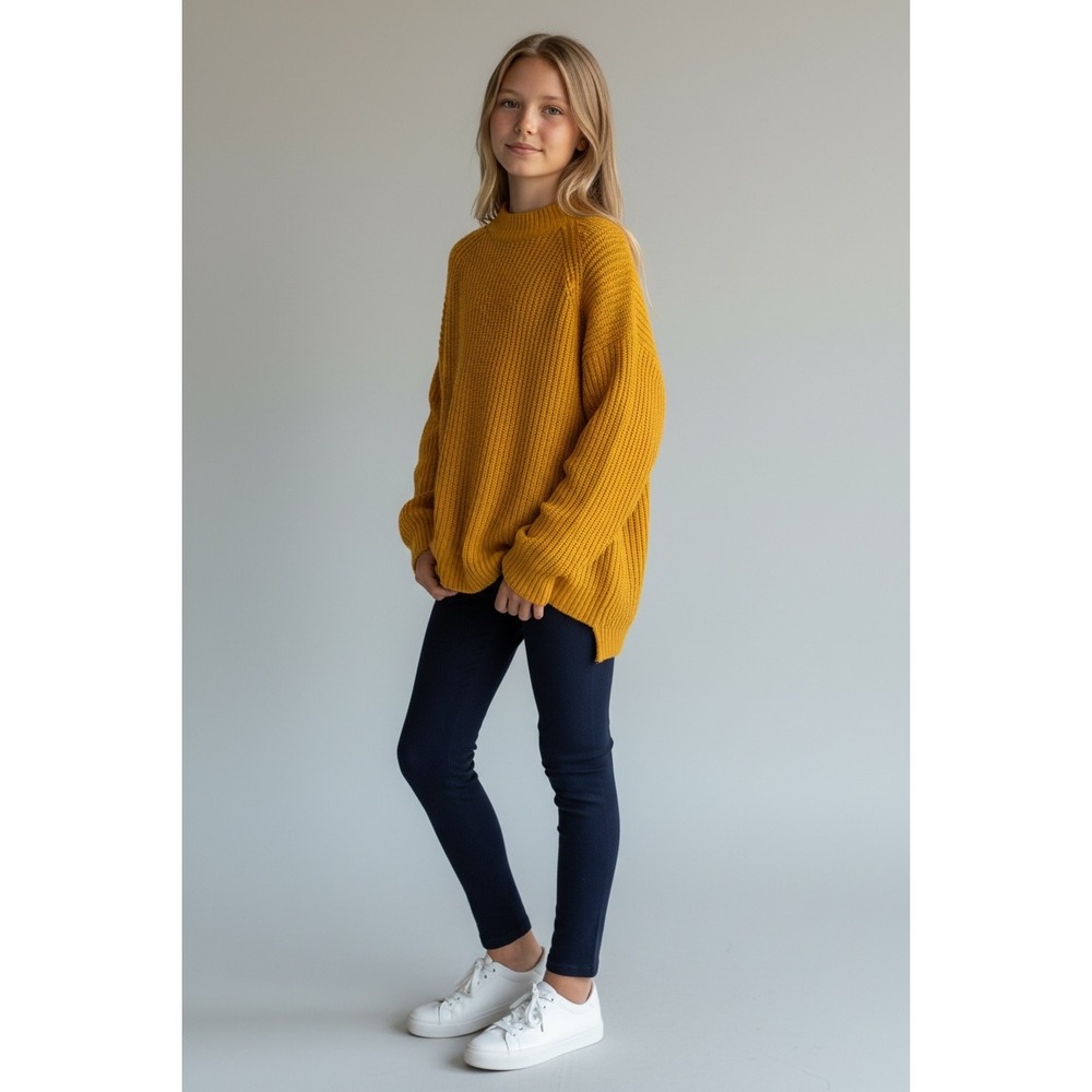 Old Navy Girls XL‎ 14-16 Mustard Yellow Shaker Stitch Mock Neck Sweater Core